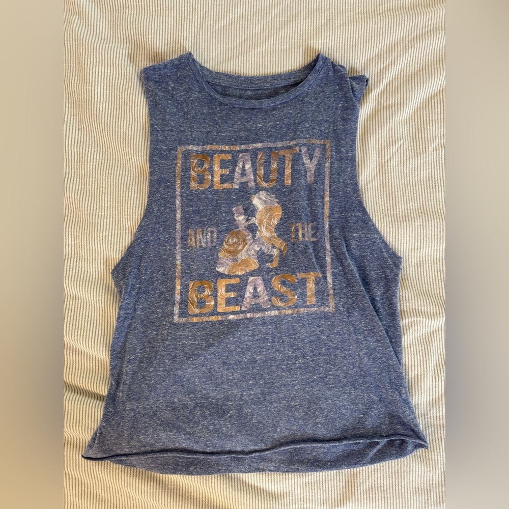 Beauty and the Beast distressed size small women’s Sleeveless Top - Blue